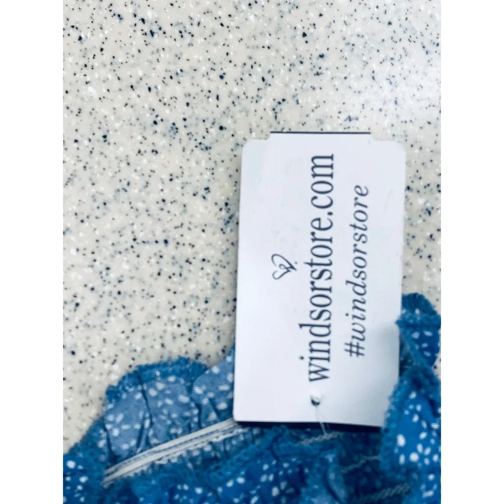 Windsor Smocked Tube Top Womens Large Blue Floral Summer Peplum Strapless NWT - Picture 6 of 6